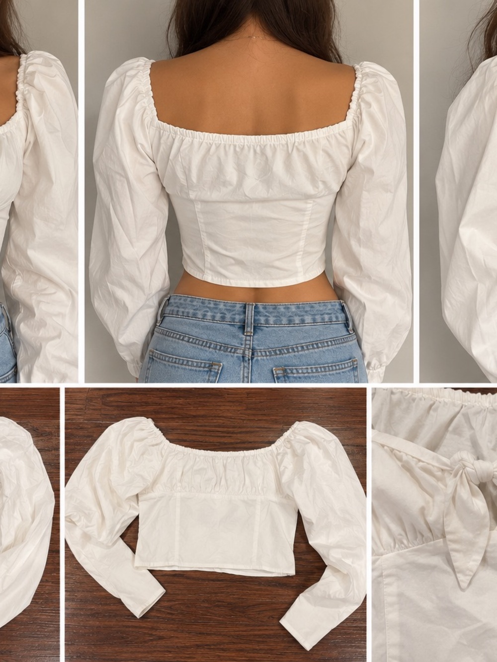 Guess White Puff Sleeve Crop Top
